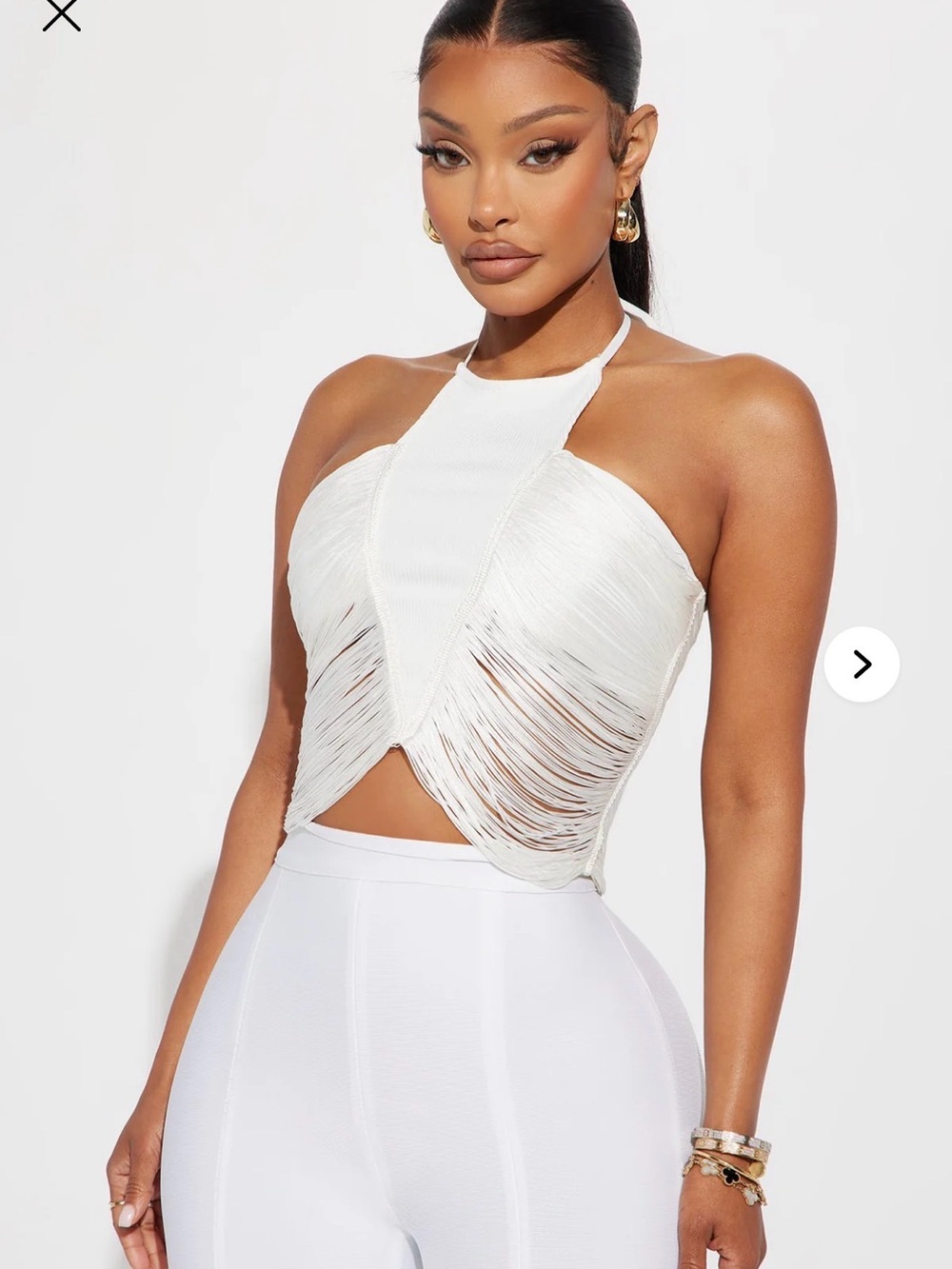 Fashion Nova White Fringe Halter Crop Top